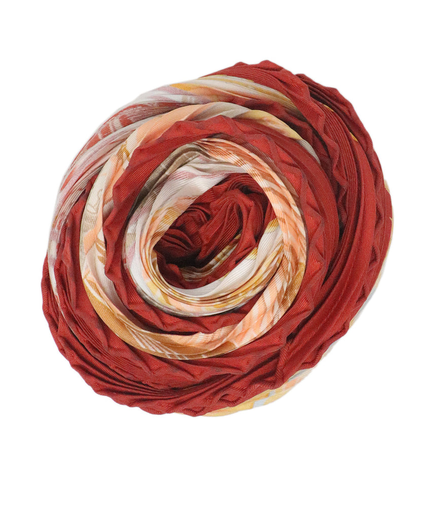 Hermes Red & Orange Pleated Silk Scarf 