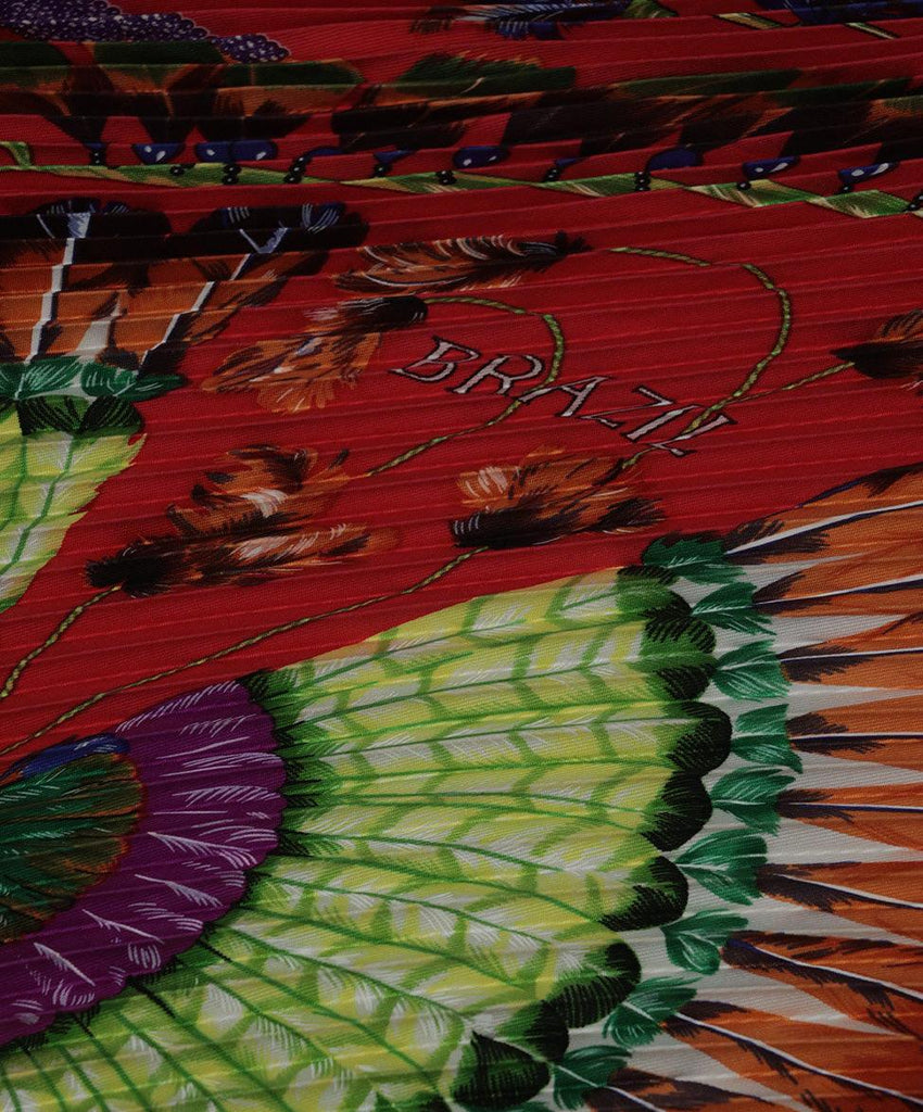 Hermes Red & Multi Print Pleated Scarf 4