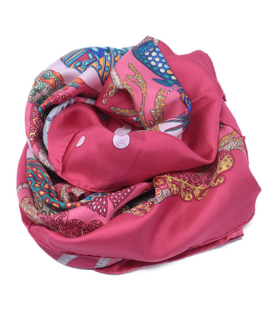 Hermes Fuchsia Fish Print Scarf 