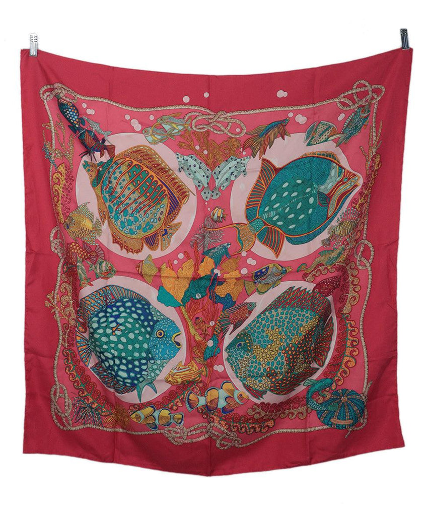 Hermes Fuchsia Fish Print Scarf 5