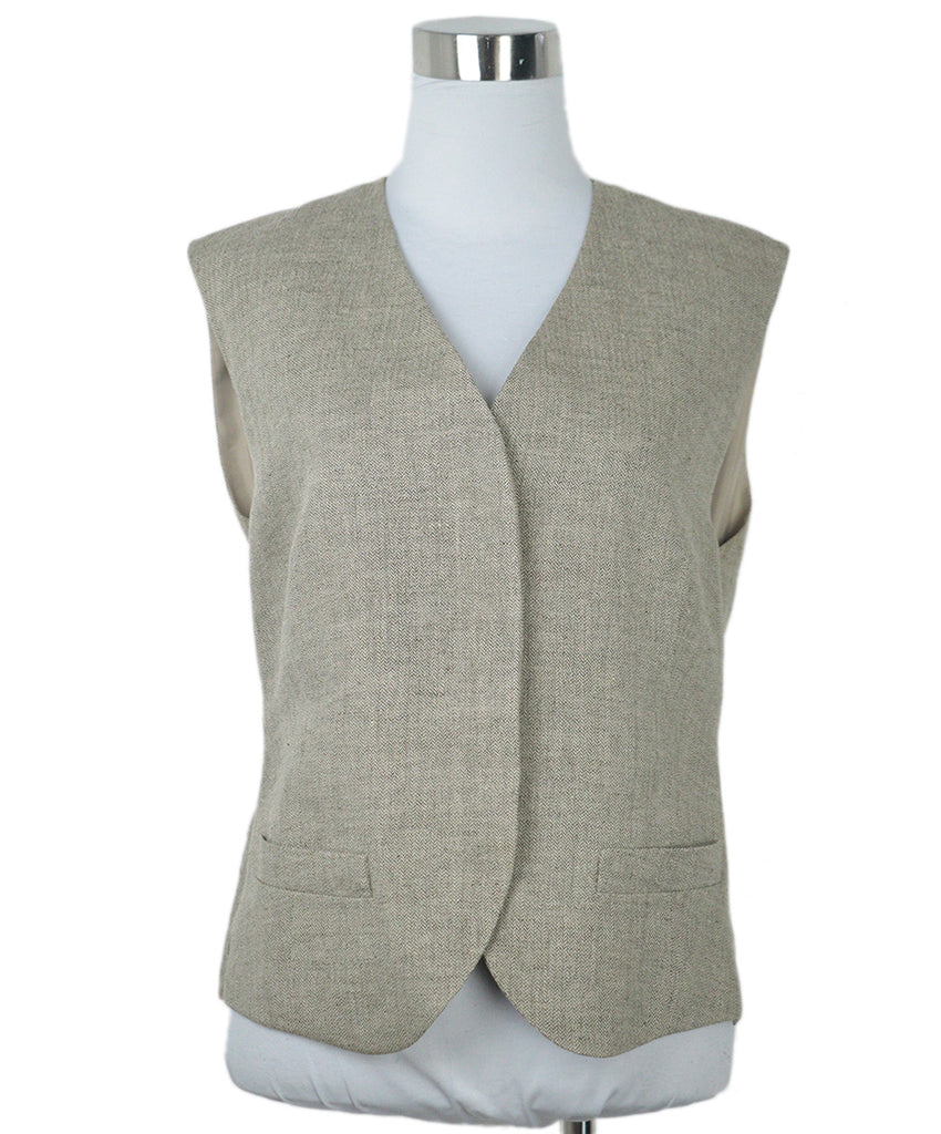 Hermes Taupe Herringbone Wool Vest 