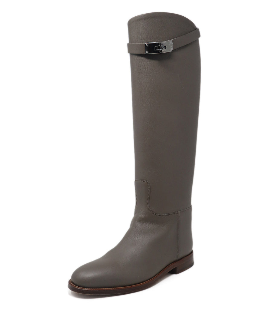 Hermes Taupe Leather Buckle Boots 