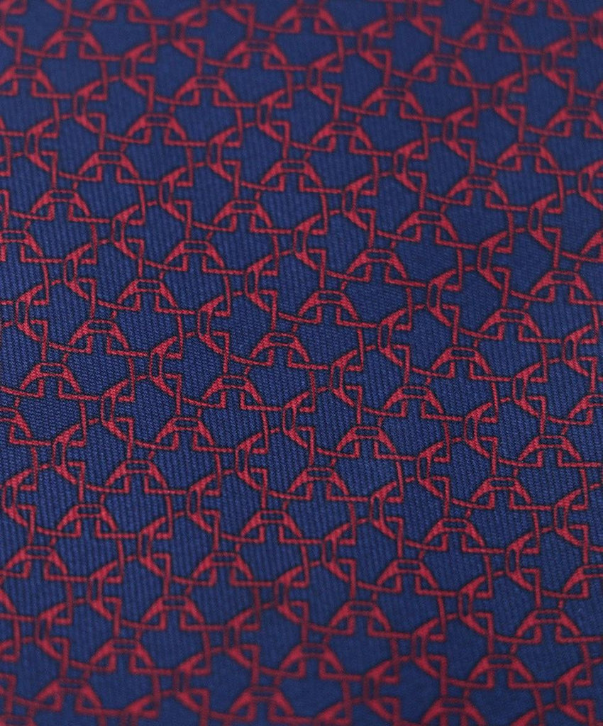 Hermes Navy & Red Print Silk Tie 1