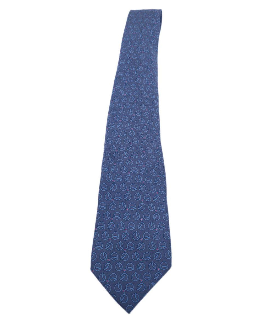 Hermes Blue Print Silk Tie 