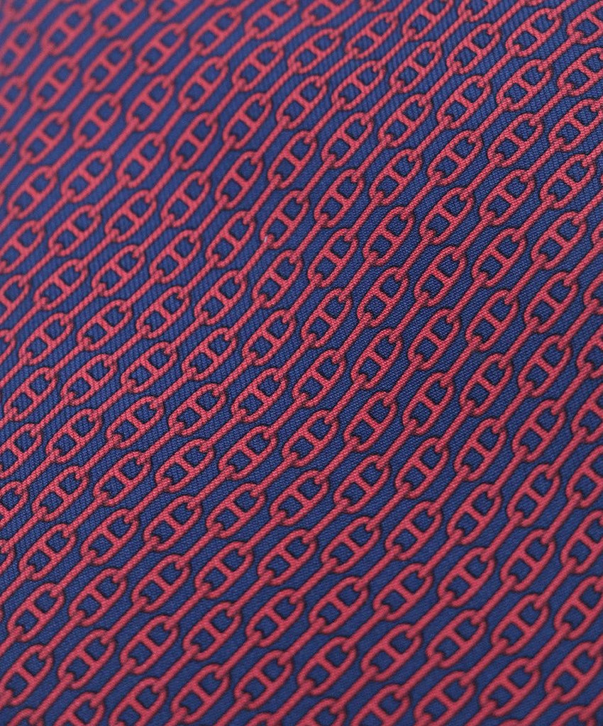 Hermes Red & Navy Print Silk Tie 3