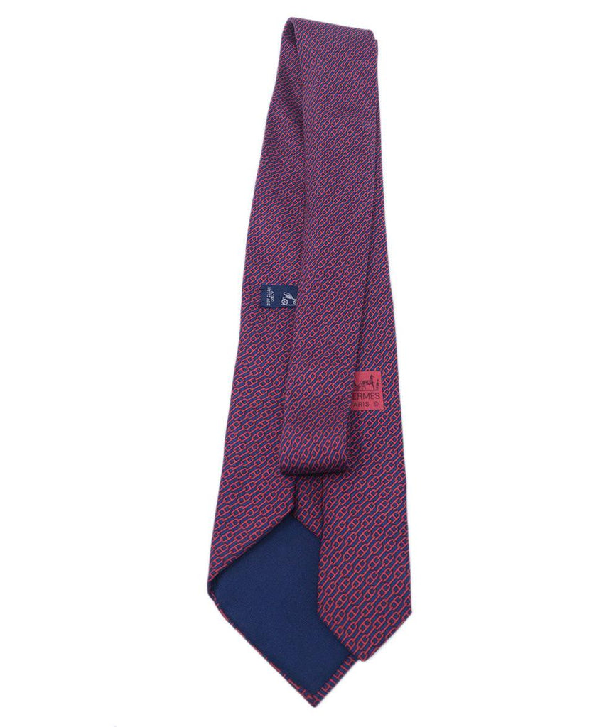 Hermes Red & Navy Print Silk Tie 1