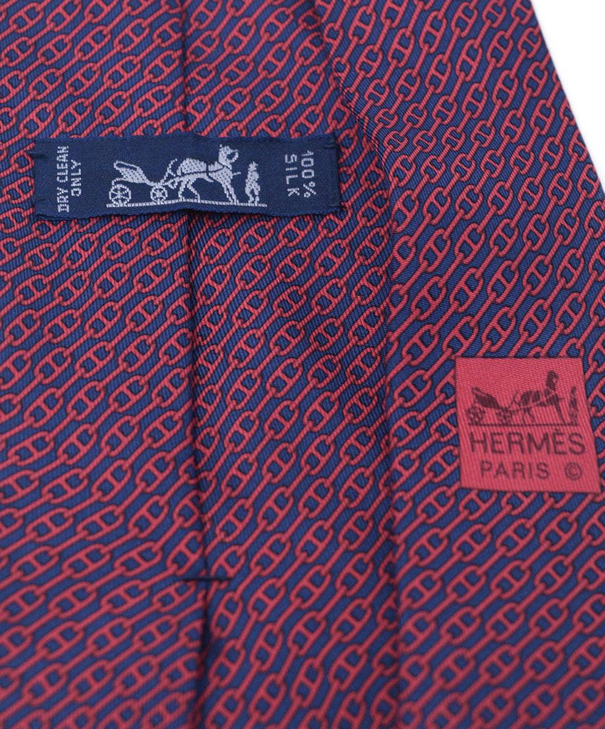 Hermes Red & Navy Print Silk Tie 2