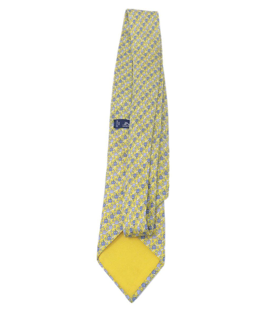 Hermes Yellow & Grey Print Silk Tie 1