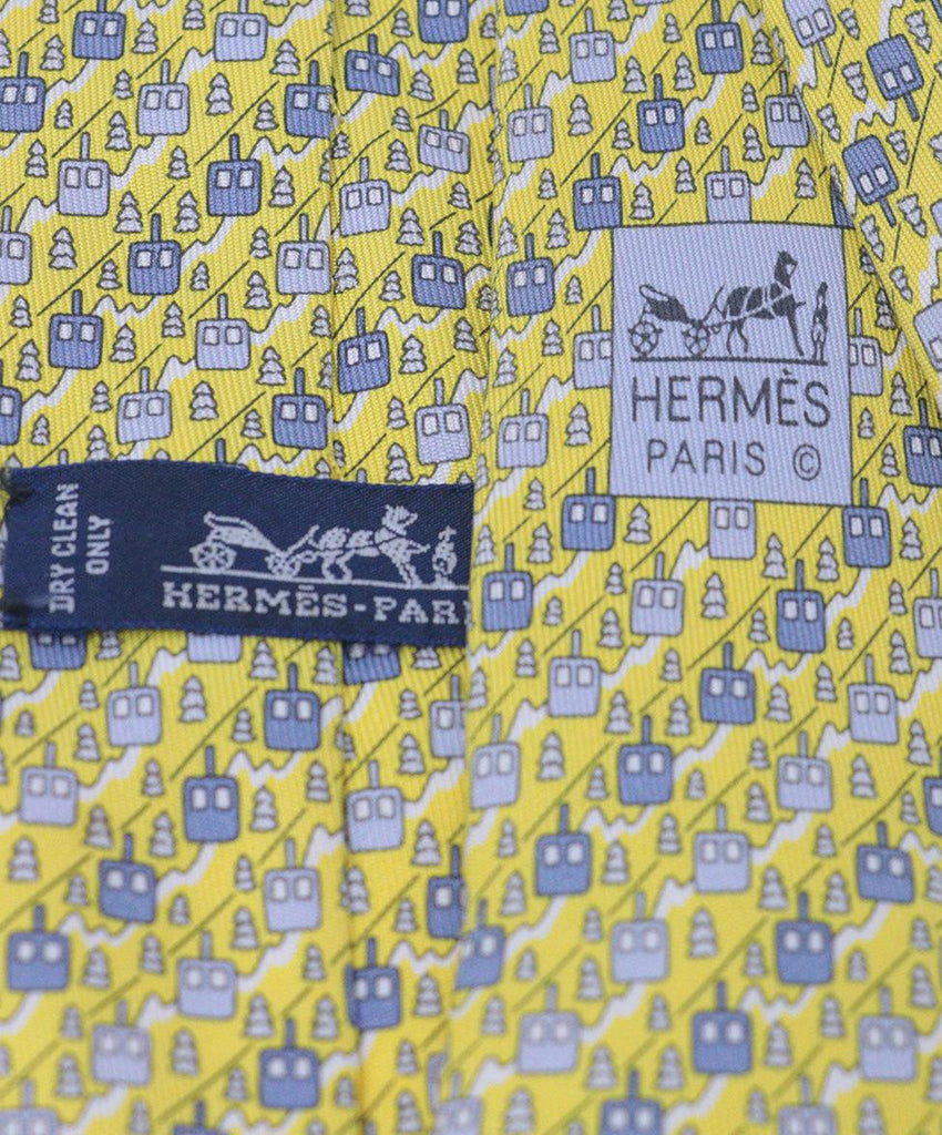 Hermes Yellow & Grey Print Silk Tie 2