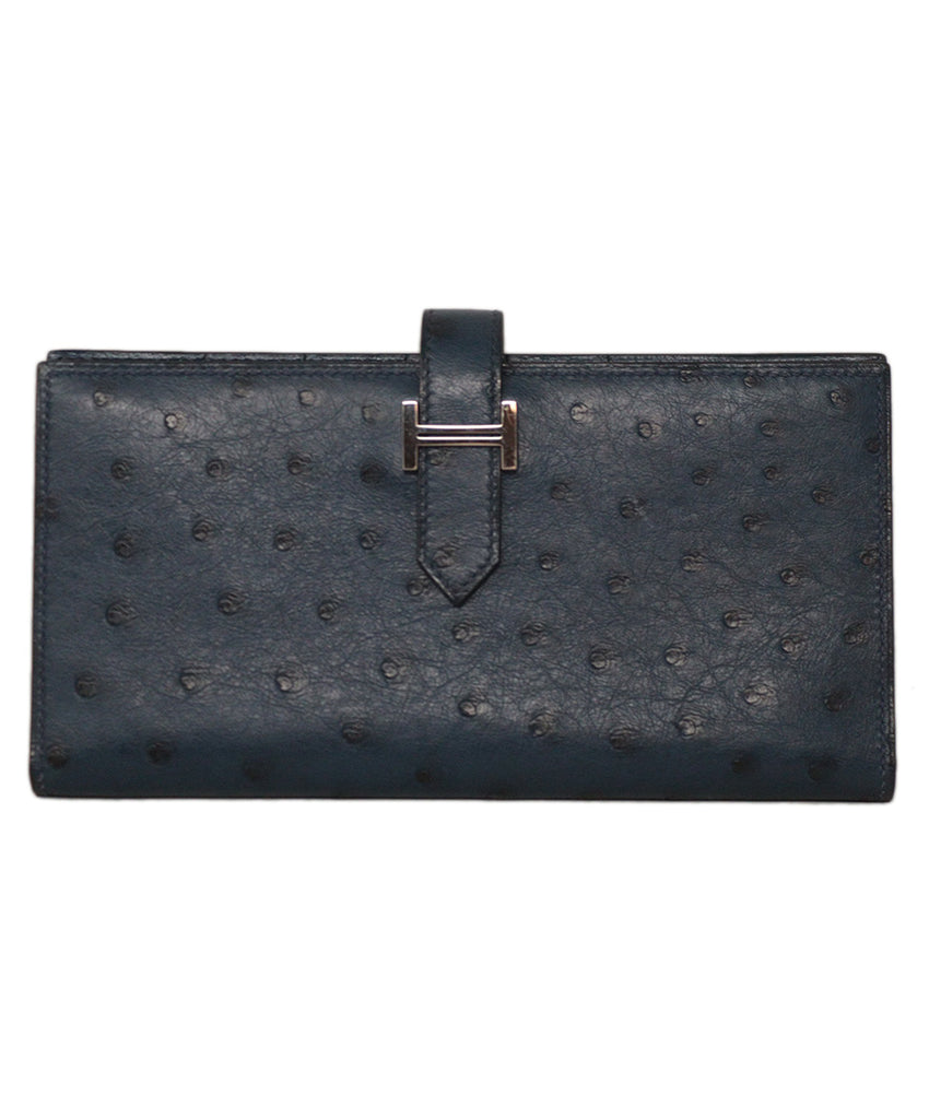 Hermes Bearn Ostrich Navy Wallet 