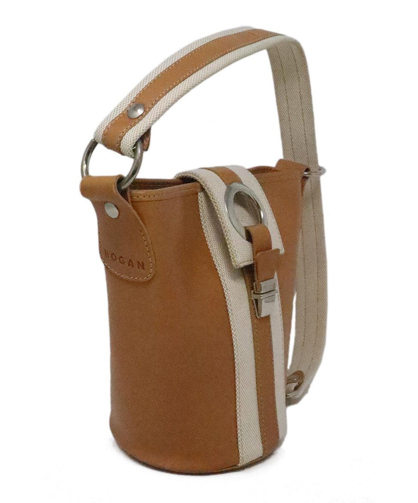 Hogan Tan Leather & Ivory Canvas Satchel 1