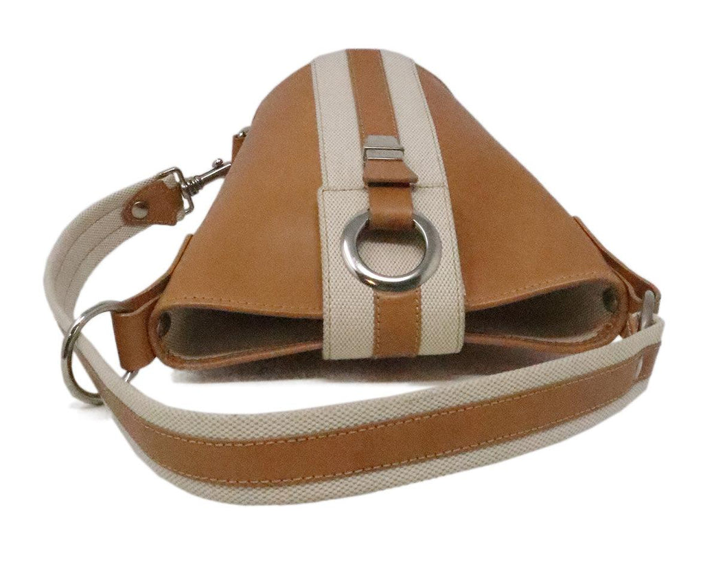 Hogan Tan Leather & Ivory Canvas Satchel 4