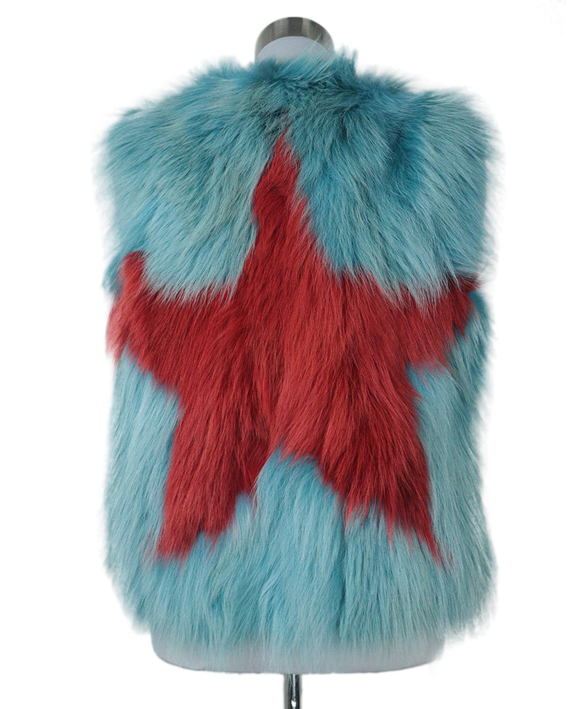 Jet Set Blue & Red Fox Fur Vest 2