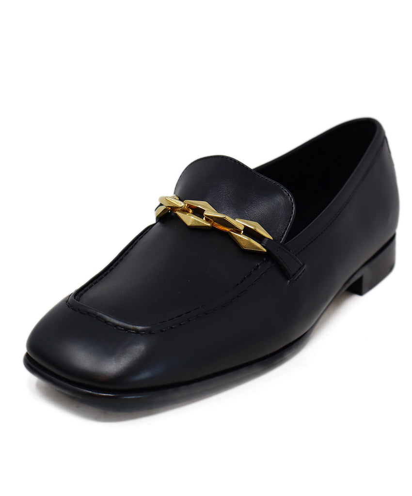 Jimmy Choo Black Leather & Gold Loafers 