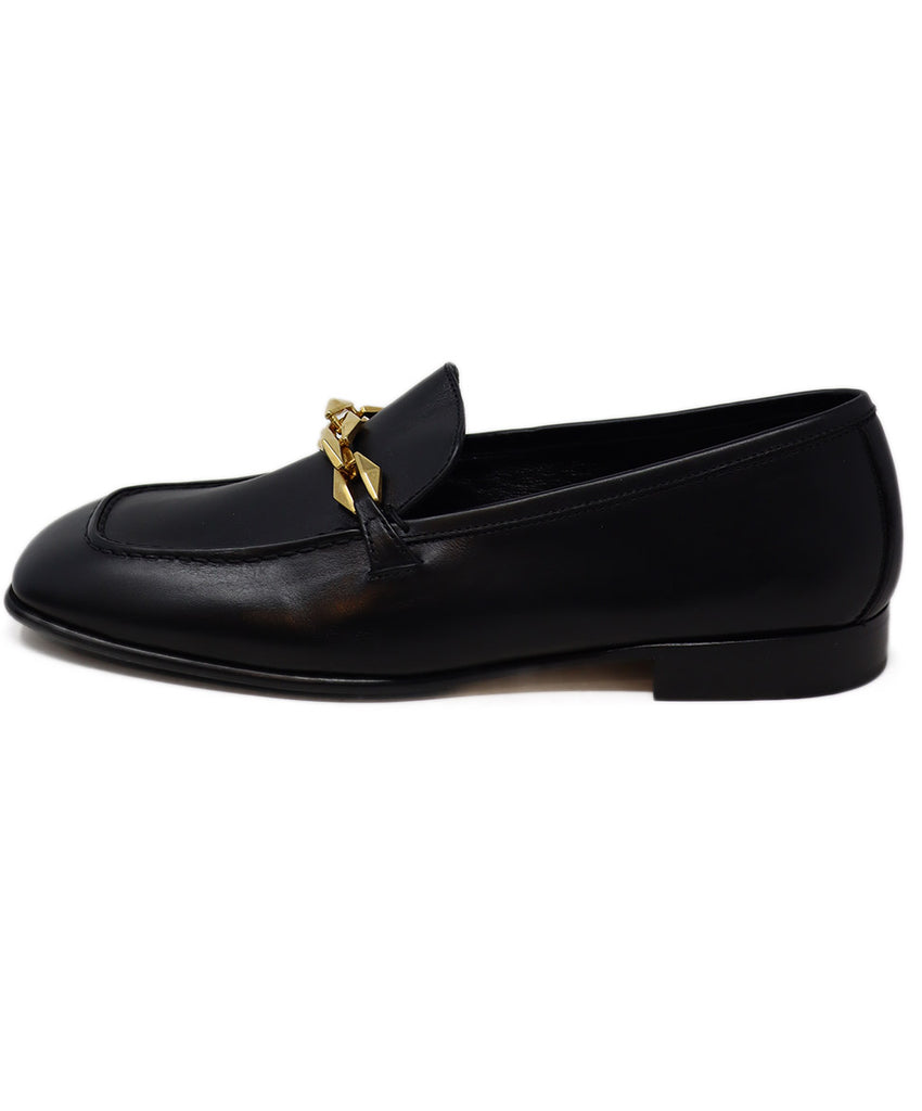 Jimmy Choo Black Leather & Gold Loafers 1