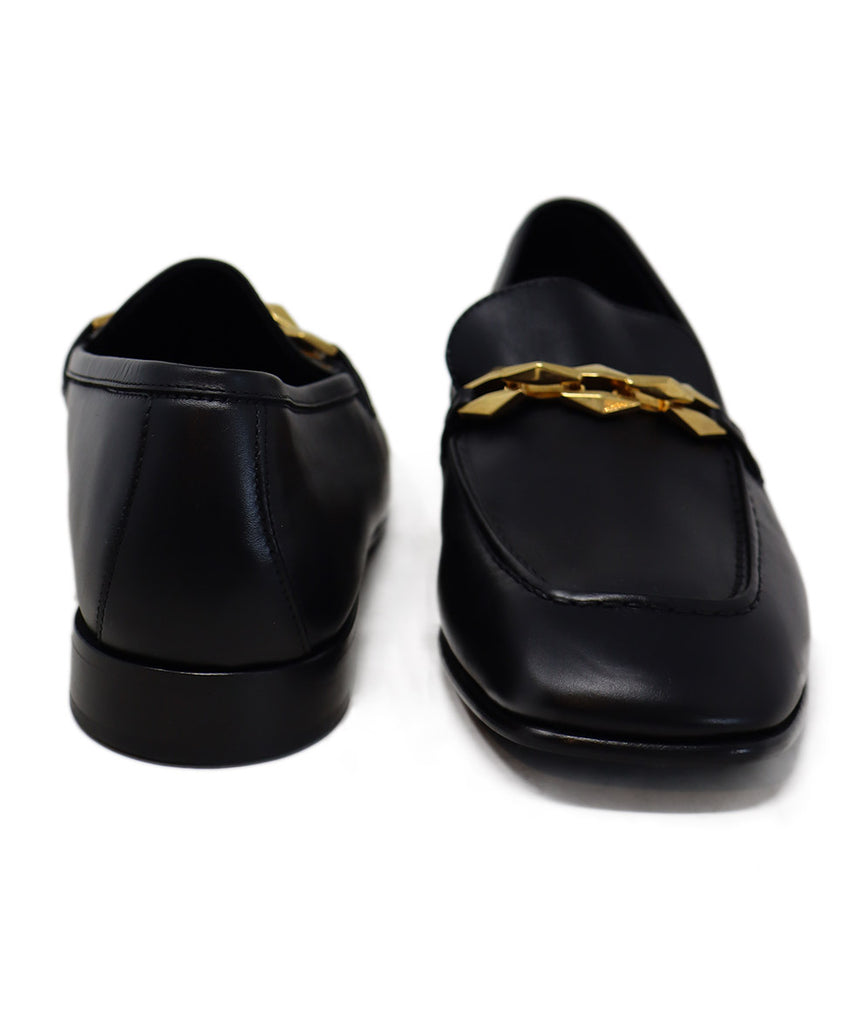 Jimmy Choo Black Leather & Gold Loafers 2