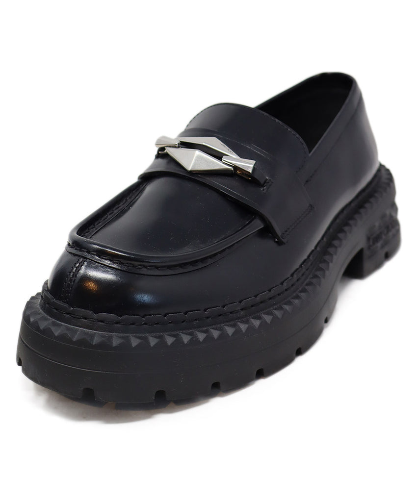 Jimmy Choo Black Leather & Silver Loafers 