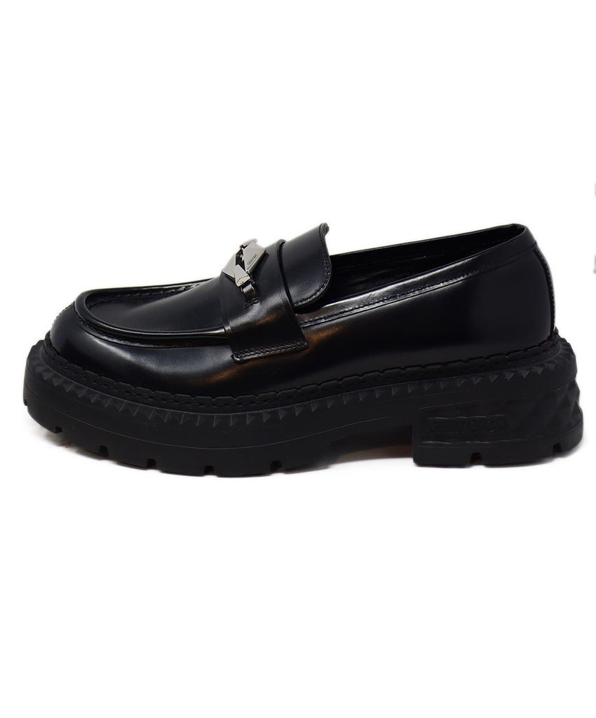 Jimmy Choo Black Leather & Silver Loafers 1