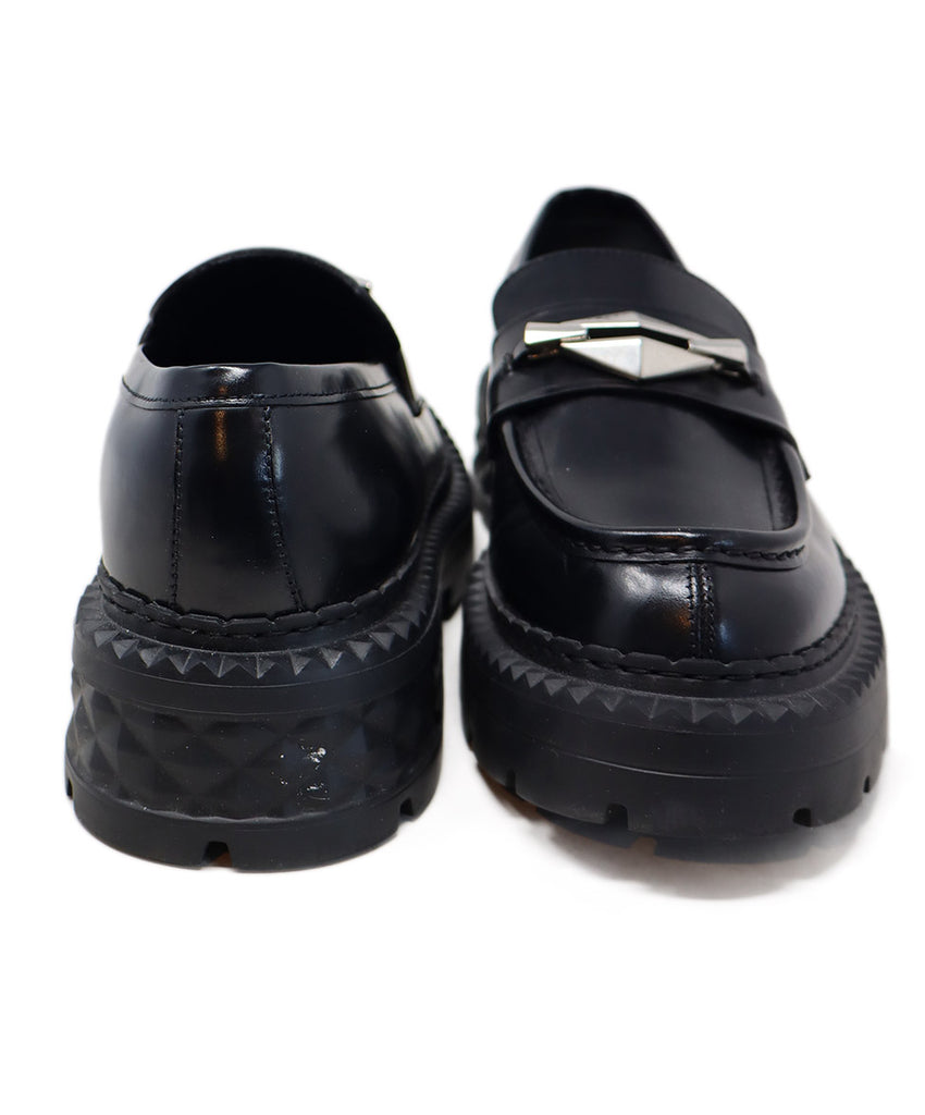 Jimmy Choo Black Leather & Silver Loafers 2