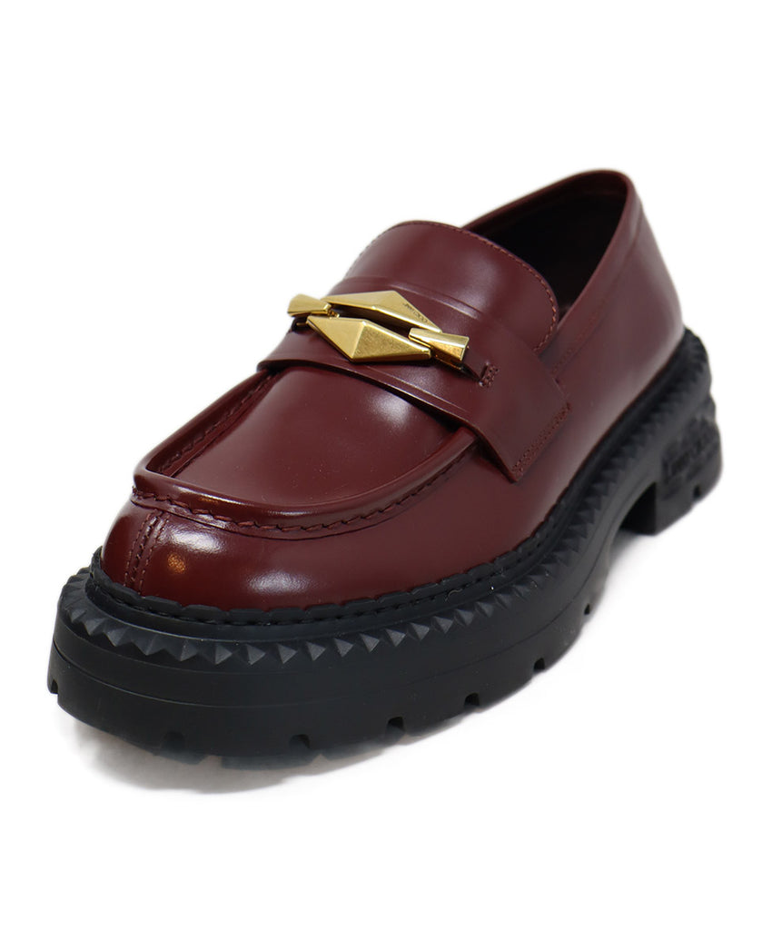 Jimmy Choo Burgundy Leather & Gold Loafers 