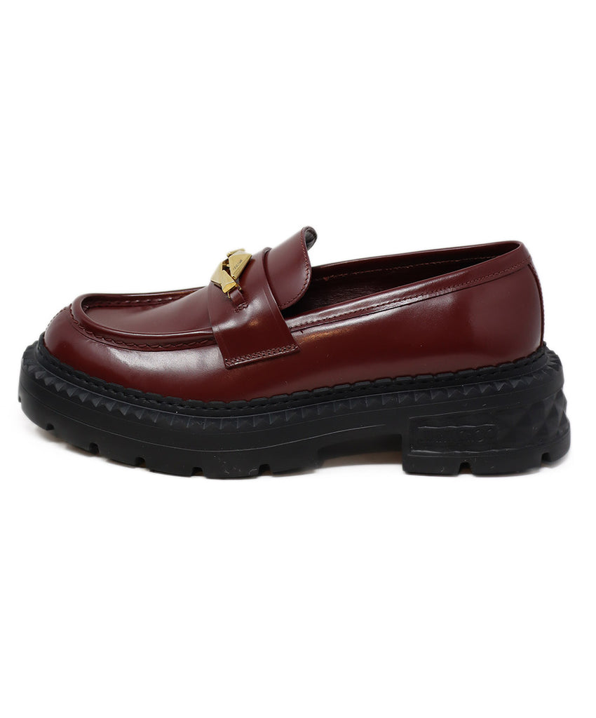 Jimmy Choo Burgundy Leather & Gold Loafers 1