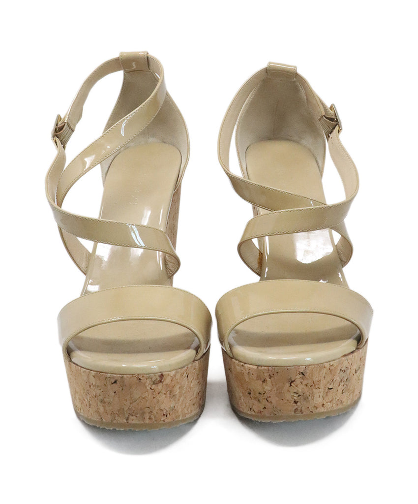 Jimmy Choo Neutral Patent Leather & Cork Sandal Heels 3