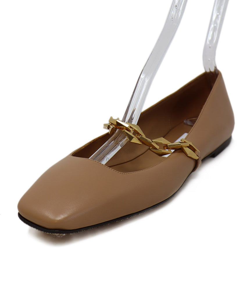 Jimmy Choo Tan Leather & Gold Flats 