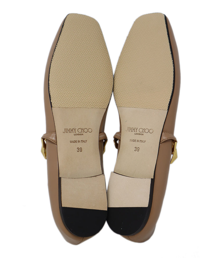 Jimmy Choo Tan Leather & Gold Flats 4