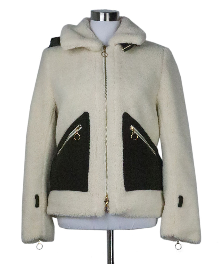 Jonathan Adler Ivory & Green Sherpa Coat 