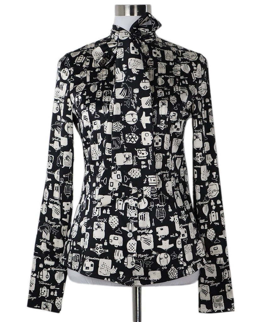 Lange B&W Print Silk Blouse 