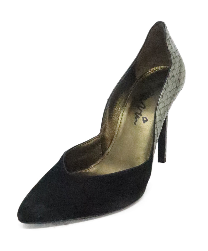 Lanvin Black Suede & Grey Snakeskin Heels 