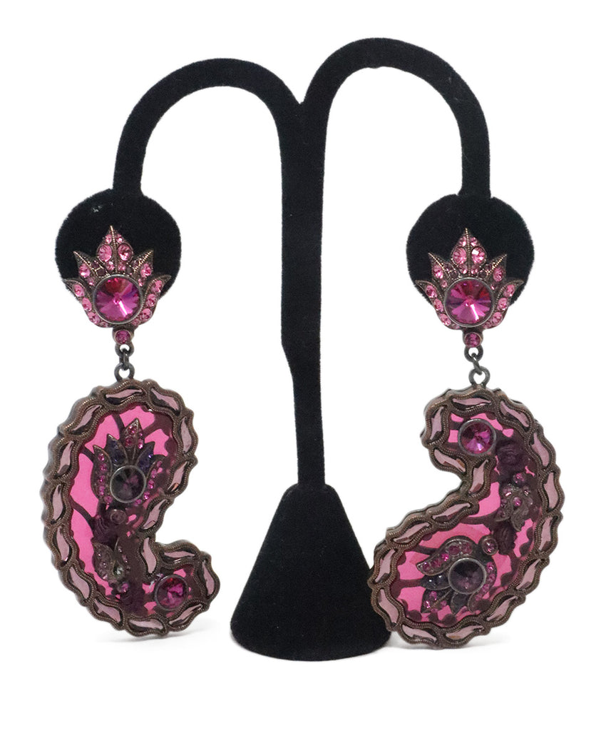 Lanvin Fuchsia Rhinestone Dangle Earrings 