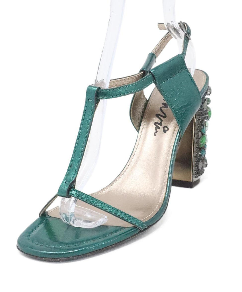 Lanvin Green Metallic Leather Sandals w/ Jewel Heel sz 9 - Michael's Consignment NYC