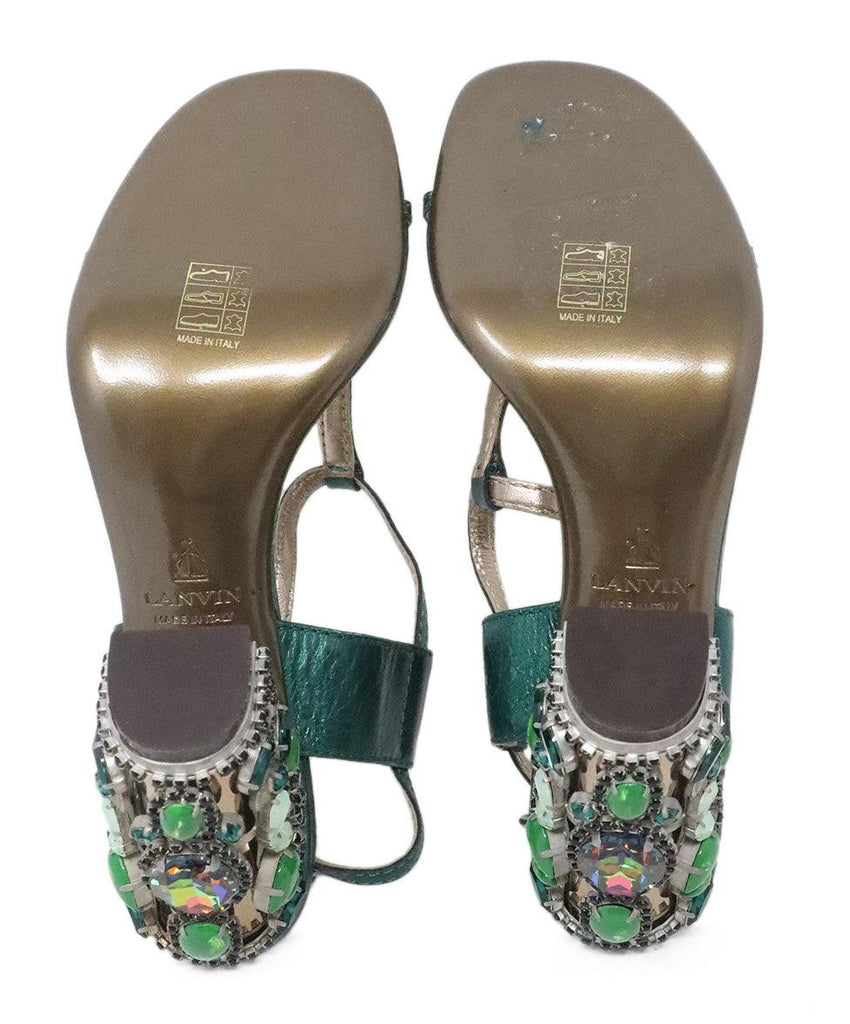 Lanvin Green Metallic Leather Sandals w/ Jewel Heel sz 9 - Michael's Consignment NYC