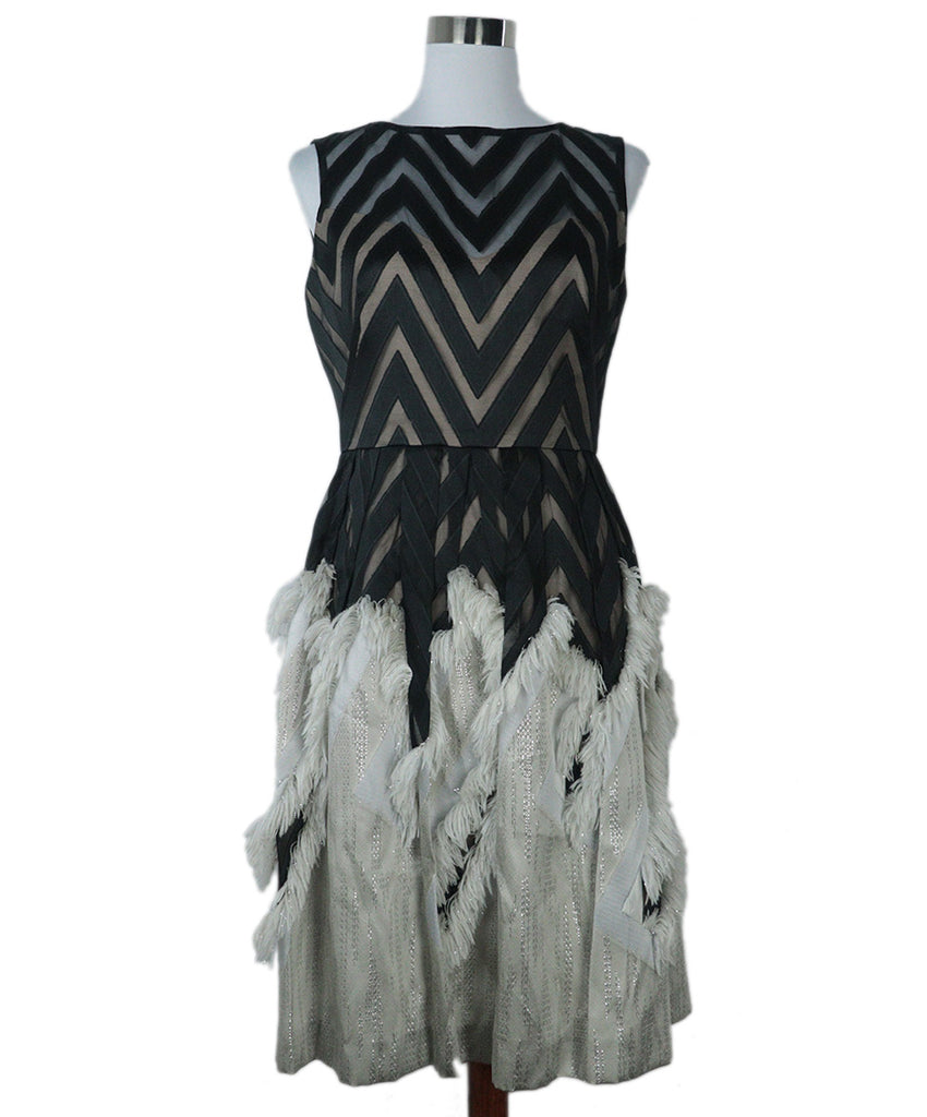 Lela Rose B&W Silk Fringe Dress 