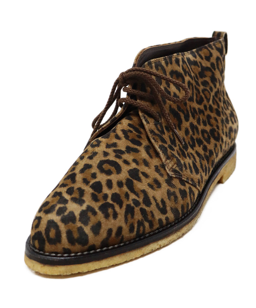 Leopard Print Suede Lace Up Booties 