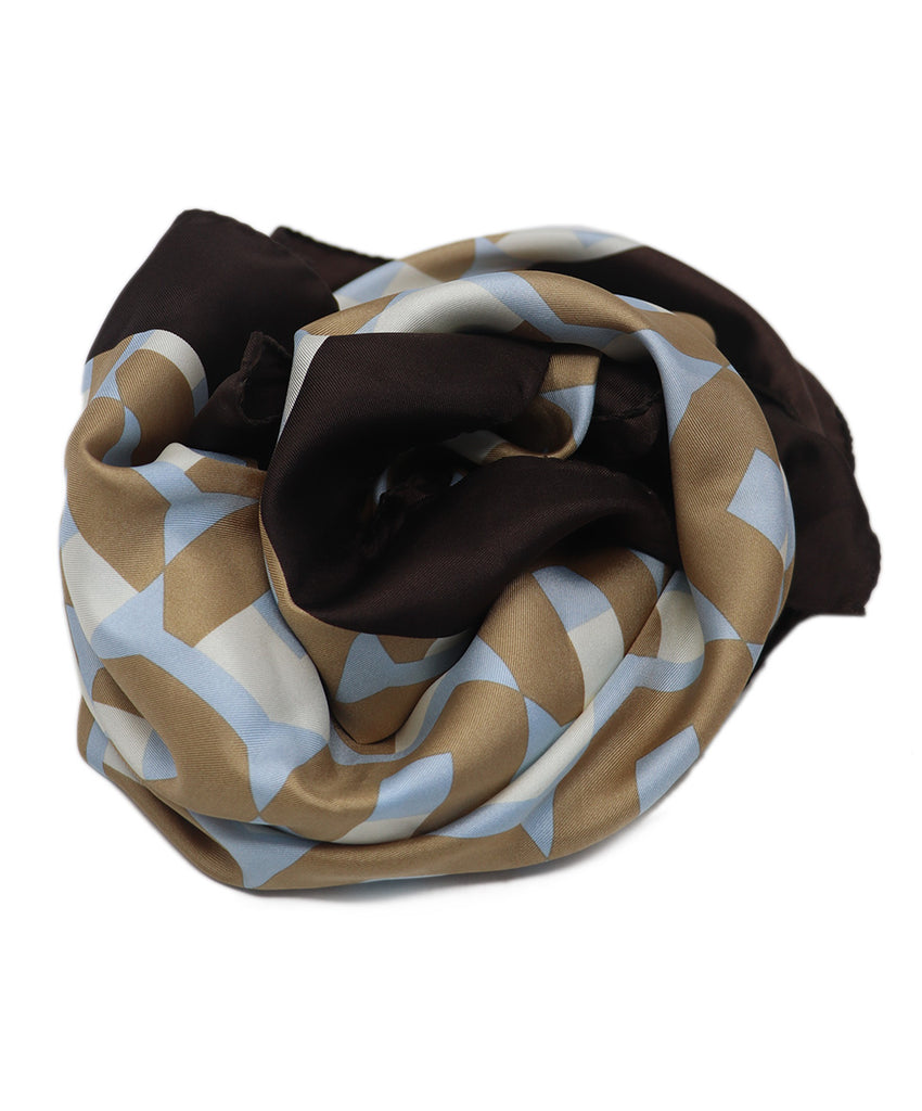 Les Copains Brown & Blue Print Silk Scarf 