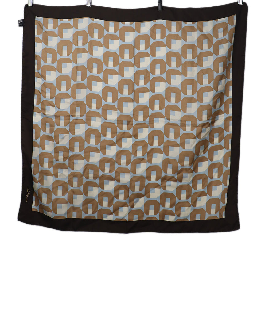 Les Copains Brown & Blue Print Silk Scarf 1