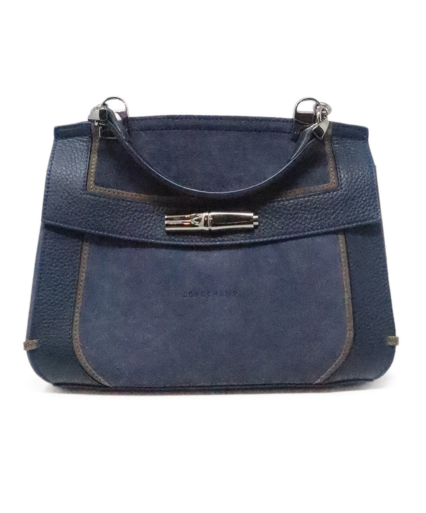 Longchamp Blue Leather Suede Shoulder Bag 