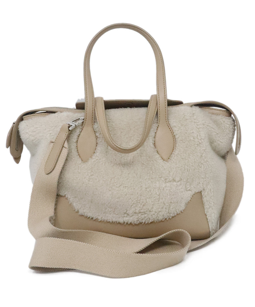 Loro Piana Beige Shearling & Leather Satchel 