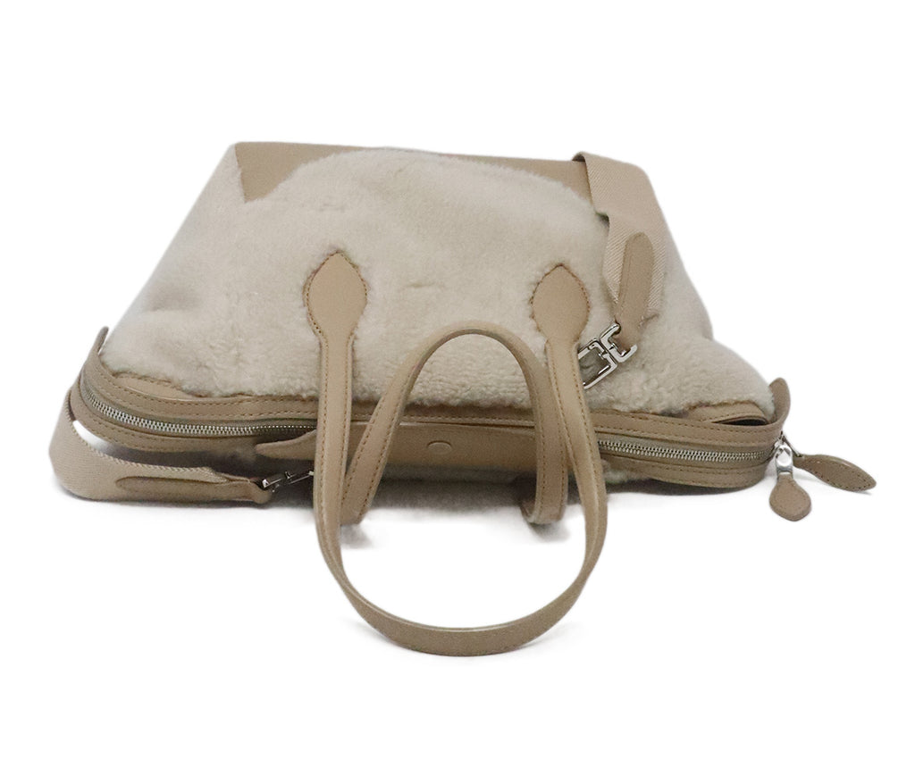 Loro Piana Beige Shearling & Leather Satchel 4