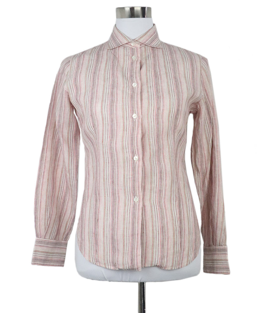 Loro Piana Pink & Red Stripes Linen Shirt 