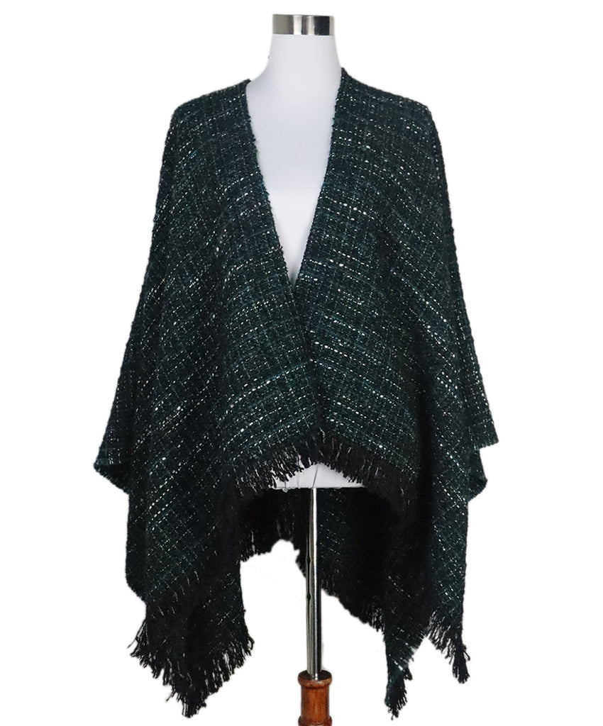 Maje Green & Black Tweed Poncho 