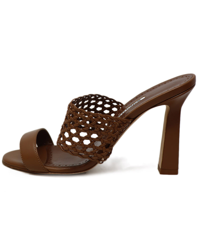 Manolo Blahnik Brown Leather Cutwork Sandals 1