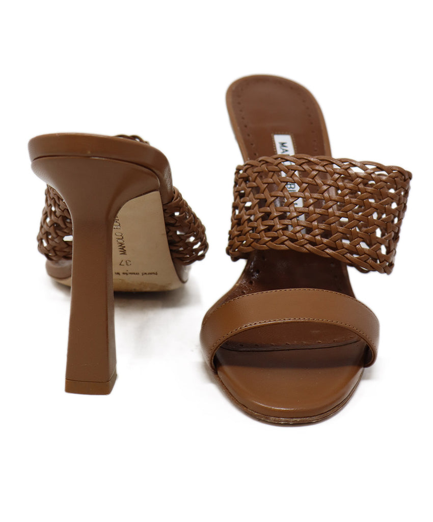 Manolo Blahnik Brown Leather Cutwork Sandals 2