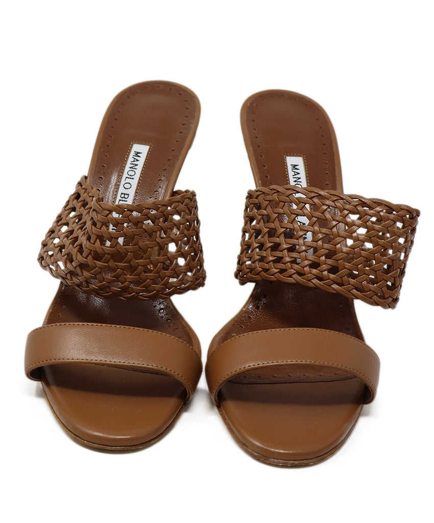 Manolo Blahnik Brown Leather Cutwork Sandals 3