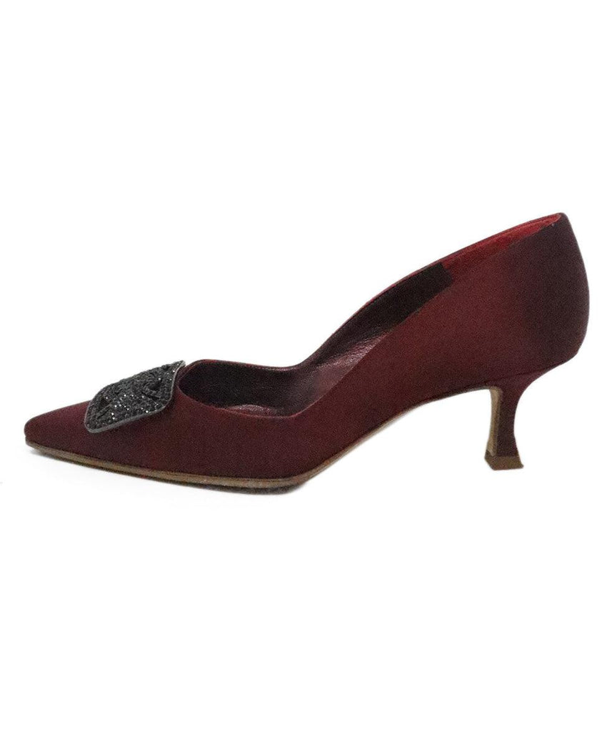 Manolo Blahnik Burgundy Silk Rhinestone Heels 1