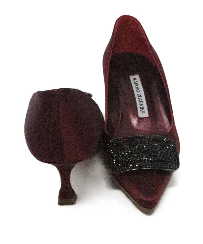 Manolo Blahnik Burgundy Silk Rhinestone Heels 2