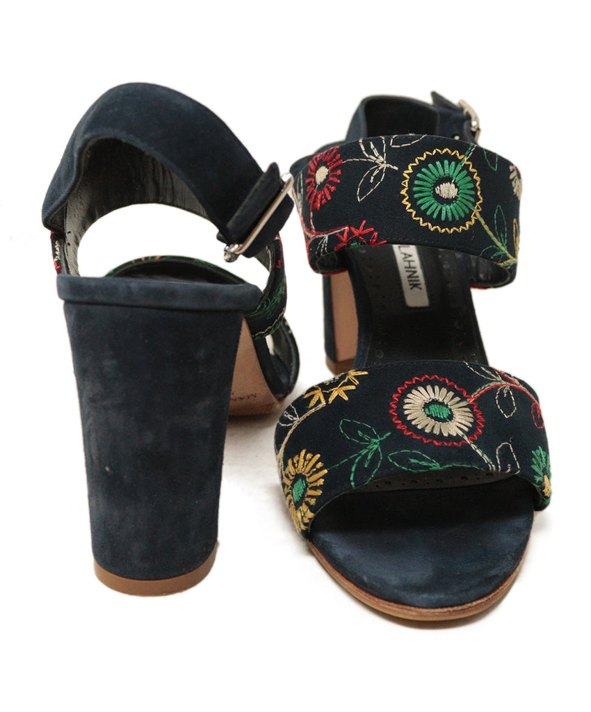 Manolo Blahnik Navy & Multicolored Embroidered Sandals 2