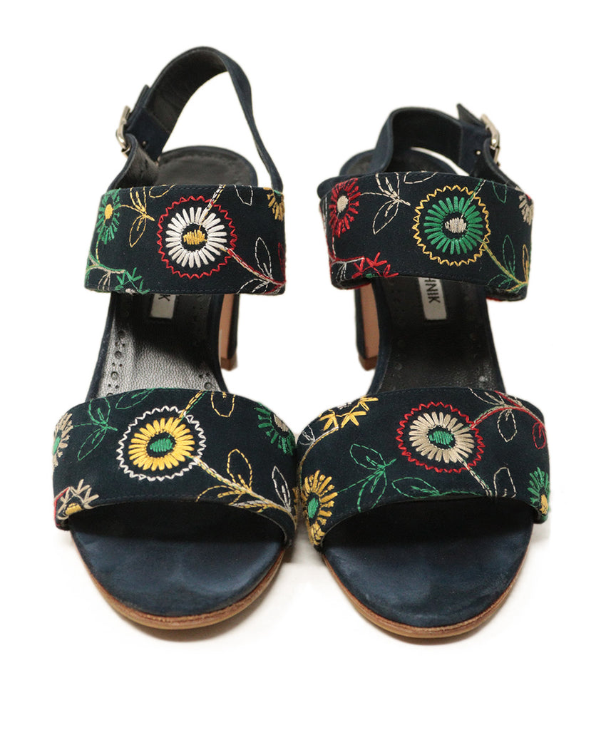 Manolo Blahnik Navy & Multicolored Embroidered Sandals 3